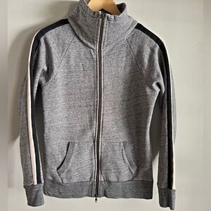 J.Crew Gray Sherpa Track Jacket Striped Sleeve Zip Front Y2K Inspired XS